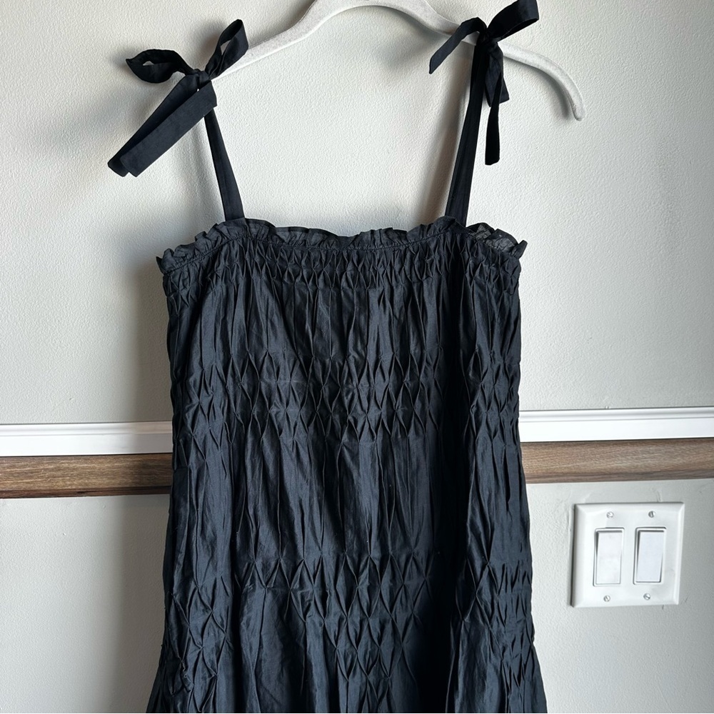 NWOT Merlette Black Cotton Sleeveless Smocked Midi Dress Pockets​​​​​​​ - Picture 6 of 8